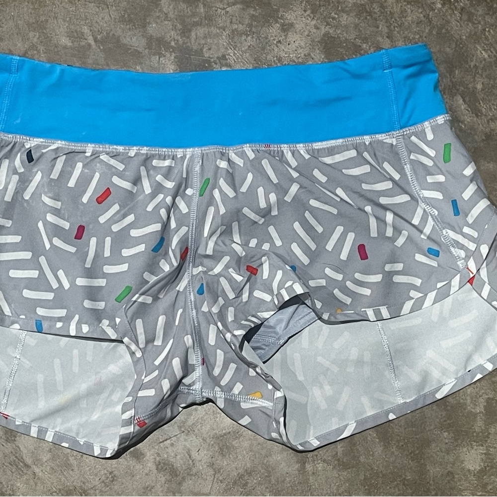 Gray and Blue Patterned Athletic Shorts Lululemon rare sprinkles seawheeze sz 8